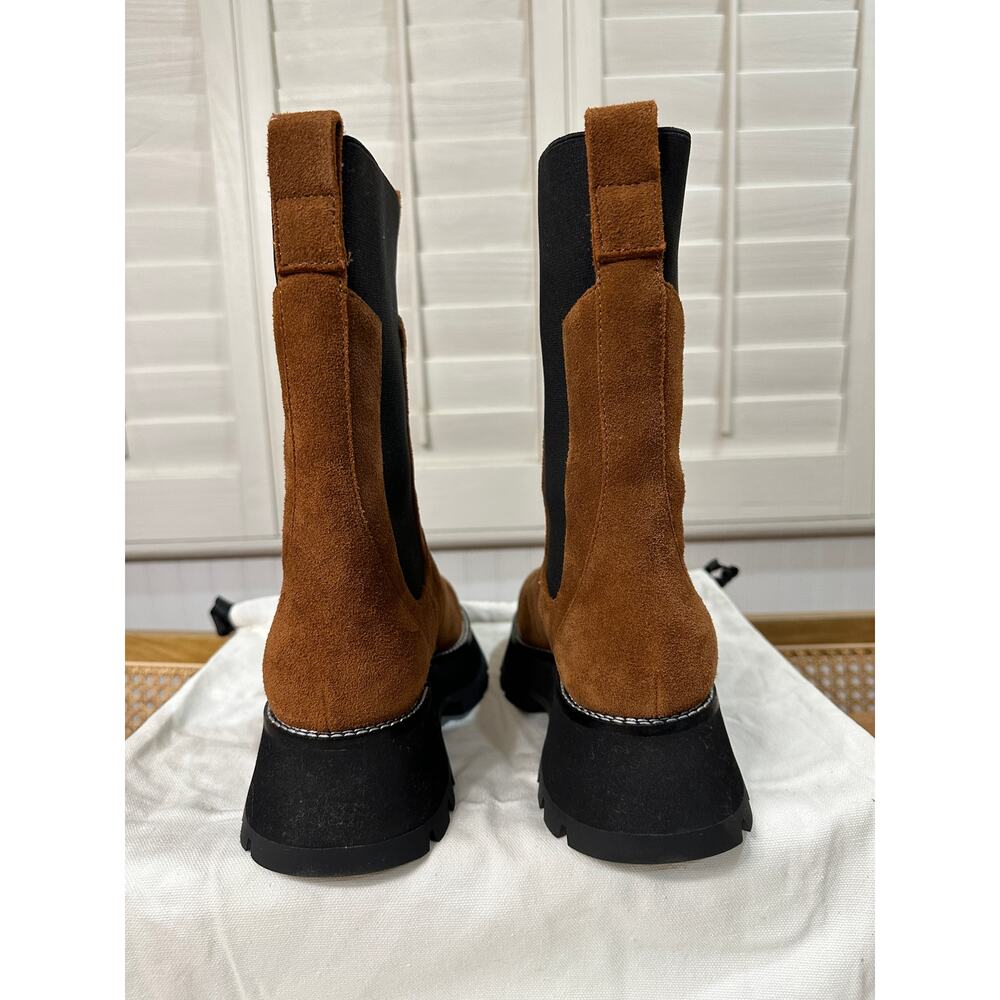 3.1 Phillip Lim Kate Lug Sole Mid Calf Combat Boot Saddle Brown Suede Sz. 10 NIB - Picture 10 of 15